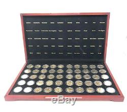 100 State Quarters In Wooden Box Complete Sets. 50 Gold Color 50 Silver Color
