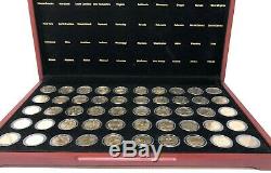 100 State Quarters In Wooden Box Complete Sets. 50 Gold Color 50 Silver Color