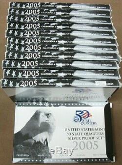 (12) 2005 90% Silver United States Quarter Proof Sets With COA