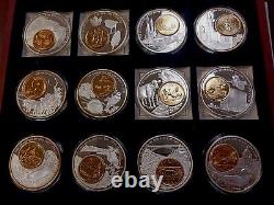 (12) Gold Plated 25c State Quarters on Silver Plated Medals with wood box # 1662
