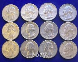 12 Washington Silver Quarters mixed dates. Beautiful Coins