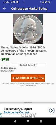 1776-1976 Bicentennial Quarter, No Mint Mark, Touching Ame At &Ar Dub Dy Ex Finger