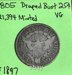 1805 United States Draped Bust Quarter Dollar Rare Type Coin VG Very Good