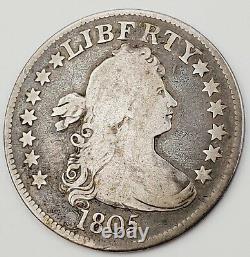 1805 United States Early Draped Bust 25c Quarter Heraldic Eagle Silver Coin 6.4g