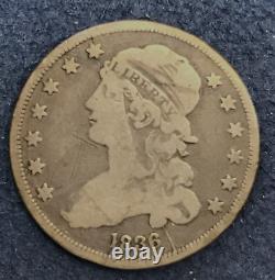 1836 Capped Bust Quarter 25c with DIE CRACK From about 11 to 5 o'clock (obverse)
