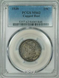 1838 PCGS MS62 Bust Quarter, few marks for the grade, scarce in any mint state