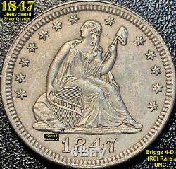 1847 Liberty Seated Silver Quarter Briggs 4-d (r6) Rare In Mint State