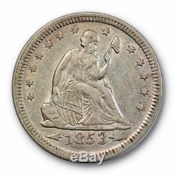 1853 25C Liberty Seated Quarter About Uncirculated to Mint State #9432