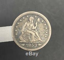 1853-P Type 2 United States Seated Liberty $. 25 Quarter Dollar Silver Coin 6g