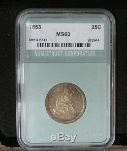 1853 Seated Liberty Silver Quarter Arrows & Rays Mint State, ungraded