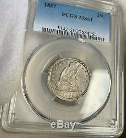 1857 25c PCGS MS-61 Seated Liberty Quarter Mint State Beautiful Lustrous Coin