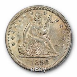 1858 25C Liberty Seated Quarter About Uncirculated to Mint State #9700