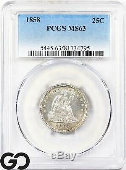 1858 PCGS MS 63 Seated Liberty Quarter PCGS Mint State 63 Very Nice