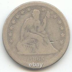 1865-S Seated Liberty Quarter, VG or Better Details, Scarce S Mint