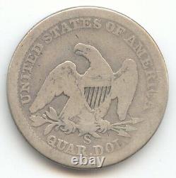 1865-S Seated Liberty Quarter, VG or Better Details, Scarce S Mint