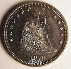 1870 Quarter Dollar Choice Uncirculated Rare in Business Strike Mint State