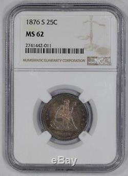 1876 S Seated Liberty Quarter Ngc Certified Ms 62 Mint State Uncirc (011)