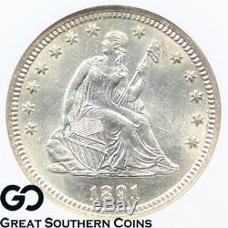 1891 NGC MS-63 Seated Liberty Quarter Mint State 63 Premium Quality, Blazer
