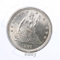 1891 Seated Liberty 25C PCGS Certified MS62 62 Graded Mint State Silver Quarter