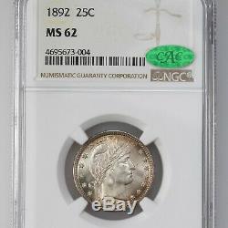 1892 Barber 25C NGC CAC Certified MS62 US Mint State Graded Silver Quarter Coin