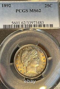 1892 Barber Quarter, PCGS MS62, First Year Mint State, Toned Reverse