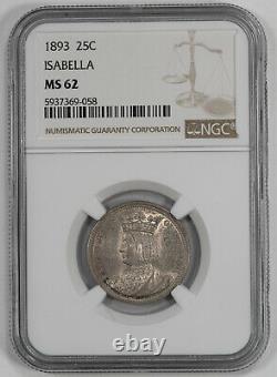 1893 Isabella Silver Commemorative Quarter 25c Ngc Ms 62 Mint State Unc (058)