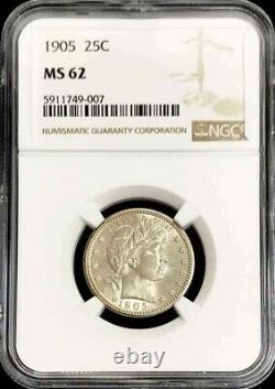 1905 Silver United States Barber Quarter 25c Coin Ngc Mint State 62