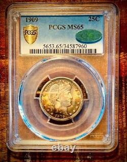 1909 Barber Quarter 25c PCGS Certified Gem State MS65 With CAC And Gold Shield