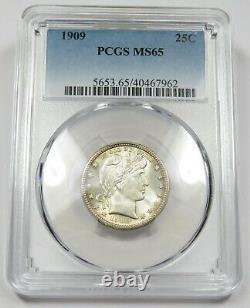 1909-P PCGS MS65 Mint State Silver Barber Quarter 25c Coin #25877B