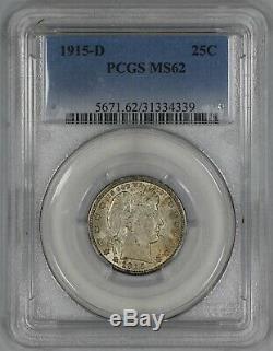 1915 D Barber Quarter 25c Pcgs Certified Ms 62 Mint State Uncirculated (339)