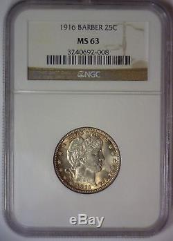 1916 Barber Silver Quarter 25c Lustrous Mint State NGC MS63 MS 63