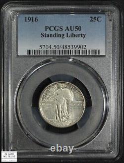 1916 Standing Liberty Silver Quarter 25C Almost Uncirculated PCGS AU 50