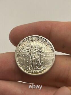 1917-D Type 1 Standing Liberty Quarter Looks AU+ FH! Very Rare Type Coin