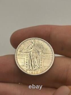 1917-D Type 1 Standing Liberty Quarter Looks AU+ FH! Very Rare Type Coin