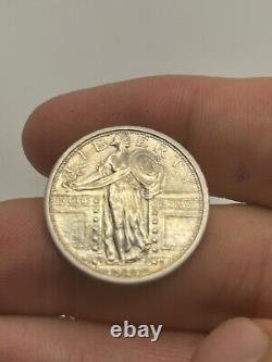 1917-D Type 1 Standing Liberty Quarter Looks AU+ FH! Very Rare Type Coin