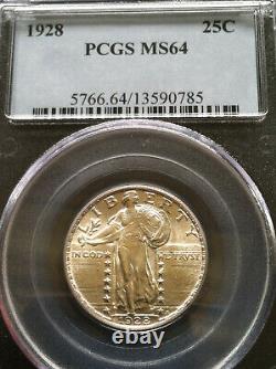 1928 Standing Liberty Quarter 25c PCGS Mint State MS 64 White Flashy Luster