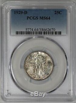 1929 D Standing Liberty Quarter Pcgs Certified Ms Mint State 64 (670)