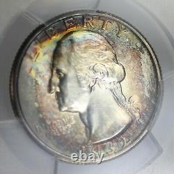 1932-P PCGS 25C Silver Washington Quarter Dollar Mint State MS63 Rainbow Toned