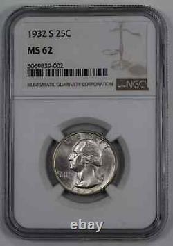 1932 S Washington Quarter 25c Ngc Certified Ms 62 Mint State Unc (002)
