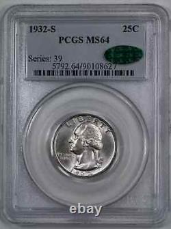 1932 S Washington Quarter 25c Pcgs & Cac Certified Ms 64 Mint State Unc (627)