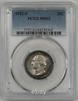 1932 S Washington Quarter 25c Pcgs Certified Ms 62 Mint State Unc (305)