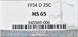 1934-D Washington Quarter MS / Mint State 65, NGC 25C C39236