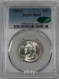 1935 S Washington Quarter 25c Pcgs & Cac Certified Ms 65 Mint State Unc (703)