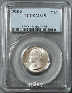 1935-s Washington Quarter 25c Pcgs Mint State 65