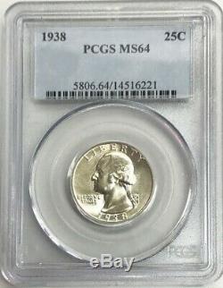 1938 Silver Us Washington Quarter 25c Coin Pcgs Mint State 64