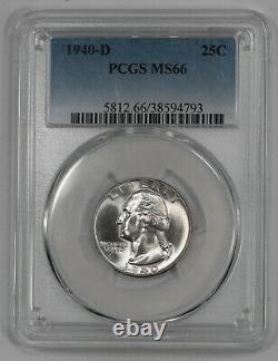 1940 D Washington Quarter 25c Pcgs Certified Ms 66 Mint State Unc (793)