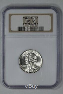 1942 S Washington Quarter 25c Ngc Certified Ms 66 Mint State Uncirculated (020)