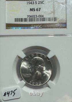 1943 S 25c Washington Quarter Ngc Ms 67