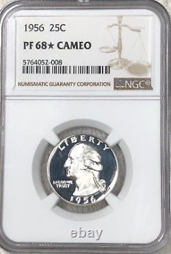 1956 Cameo Silver Proof Washington Quarter 25c NGC PF68 Cameo STUNNING