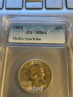 1963 Washington Quarter Type B Reverse Variety FS-901 MS64 ICG LISTS $800.00